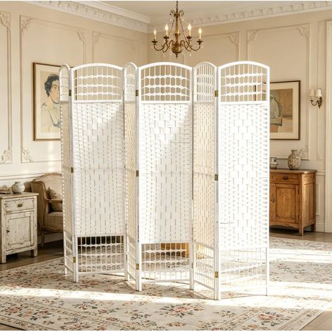 Biombo plegable de 6 paneles 170 x 242 cm blanco de papel y madera HAVRYA (1/5)