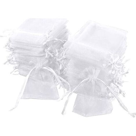 ZVD Lot de 100 sachets en organza blanc, 7 x 9 cm, pochette cadeau en organza, pochette à bijoux, sachets de mariage, sachets de lavande, faveur de mariage (1/4)