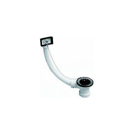 FPLUS valvula fregad.c/reb.inox 70 v-11 40mm , Válvula de desagüe con rebosadero para fregadero con tapón y cadenilla. Salida de 40 mm. El rebosadero es flexible, de forma rectangu