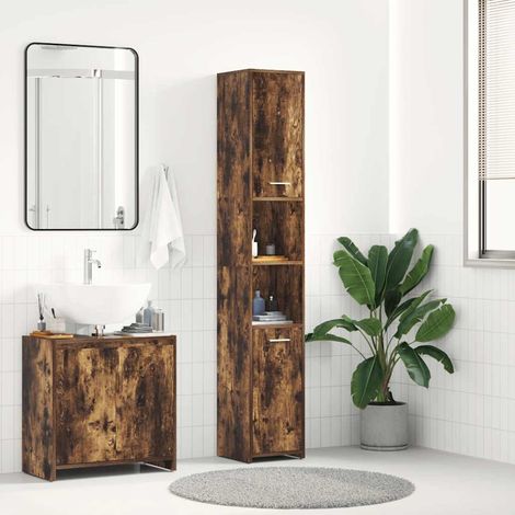 Armario baño madera contrachapada roble ahumado 30x30x183,5cm
