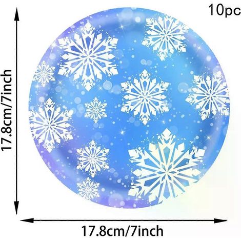 Vaisselle jetable pour 10 invités, motif flocons de neige violets et bleus : assiettes, serviettes, gobelets. Décorations de Noël et de Nouvel An 2026. (1/5)