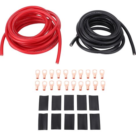 4AWG 20ft Stromkabel mit Schrumpfschlauch, Schwarz/Rotes flexibles Massekabel-Set für Autoradio-Lautsprecher (1/5)
