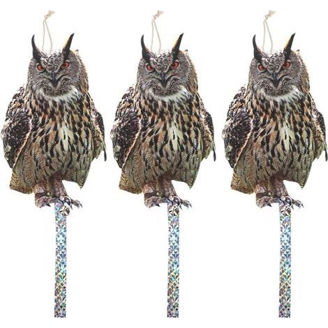Lot de 3 Répulsifs Anti Oiseaux Pigeons Effaroucheur Réfléchissant avec Clochette Hibou (1/4)