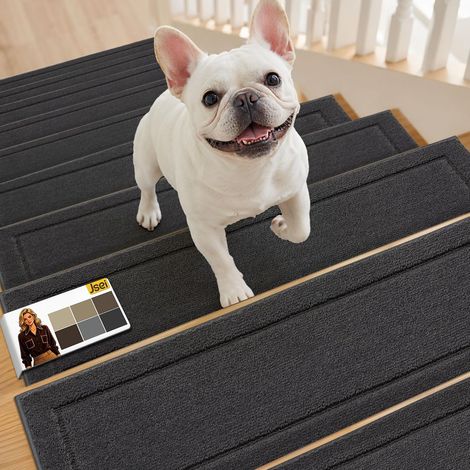 Tapis Escalier Antidérapant, Lot de 15 Marchettes Escalier Autocollantes Lavables, Tapis de Marche 20,3 x 76,2 cm, Dos TPE, Gris Foncé (1/5)
