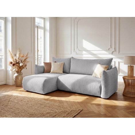 Ecksofa Schlafsofa MAILAND XS in Stoff Grau Ottomane Links