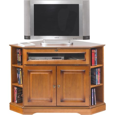Meuble TV d'Angle 42 Pouces Merisier 9 Niches 2 Portes L 114 H 77 P 77 cm (1/5)