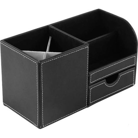 Bote de rangement en bois et cuir organisateur de bureau avec tiroir pour fournitures PZCC (1/4)