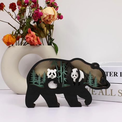 Animaux de la forêt en bois 3D, artisanat du bois, animaux de la forêt, statues en bois créatives Statues de Noël Décoration des murs Statues en bois vintage pour les décorations de bureau et de maiso (1/5)
