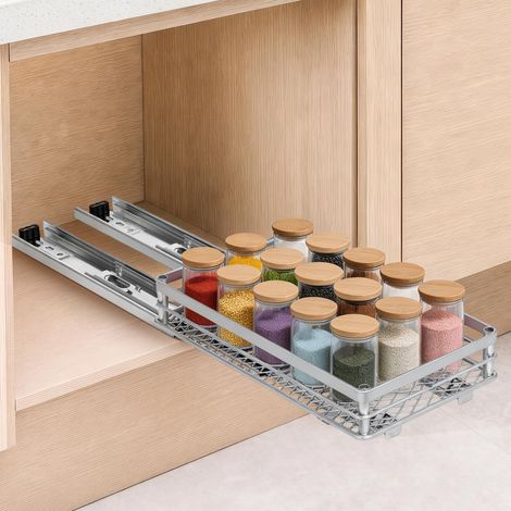 Étagère à Épices Cuisine Étagère Épices Coulissante avec Glissières Porte Epices pour Placard, Argenté(26 15 5.5CM) (1/5)
