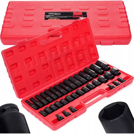 Douilles à impact, coffret de 35 douilles 1/2" 6 pans, courtes et longues (1/5)