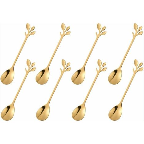 Cuillère à café dorée, cuillère à café en acier inoxydable, cuillère à moka, cuillère à gâteau, cuillère à glace, cuillère à dessert, 8 pcs (tsp) (1/4)