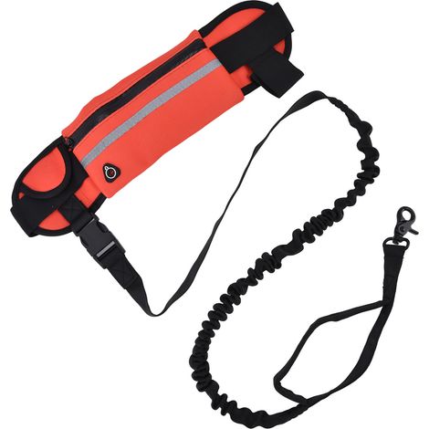 Laissez-moi réécrire le titre selon vos instructions.  
Voici le titre révisé :  
Laisse Chien Mains Libres avec Sacoche Détachable par Zip, Bande Réfléchissante, Ceinture Flexible pour Promenade, Rou (1/5)