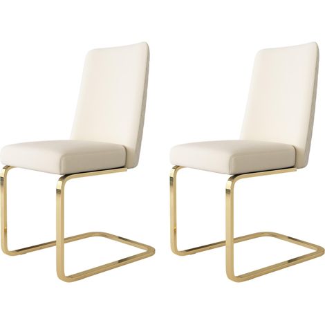Juego de 2 sillones de terciopelo, tapizados en beige, con respaldo en forma de rombo y soporte de metal dorado, ideal para salón, dormitorio, estudio u oficina. (1/5)