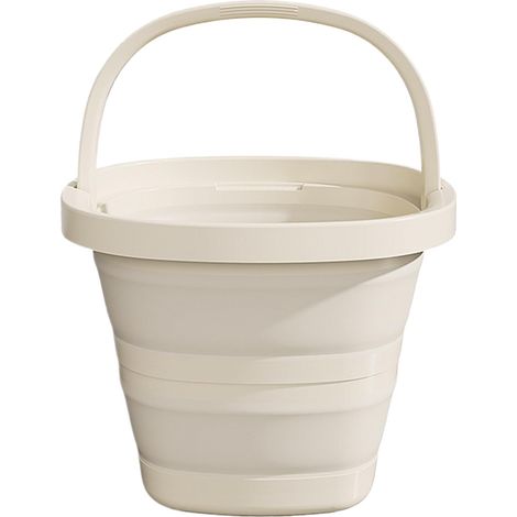 Seau pliable de 10 L avec poignée, base antidérapante, compact et peu encombrant pour le camping, la pêche, le jardinage, le nettoyage, beige
