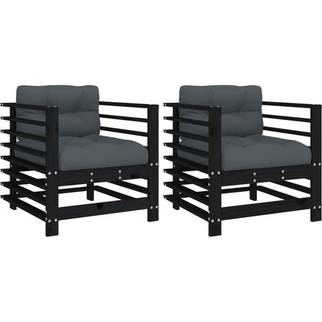 Maison Exclusive - Gartenstühle mit Kissen 2 Stk. Schwarz Massivh