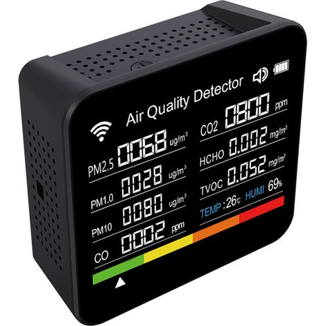 Détecteur qualité air 14-en-1 moniteur CO2 CO PM2.5 formaldéhyde WiFi application intelligente design épuré (1/5)