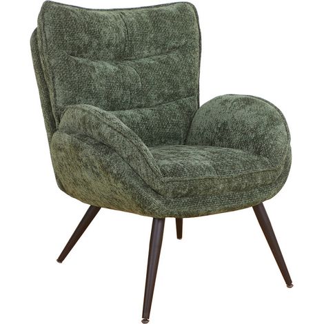 Fauteuil bas Tiago tissu vert pieds métal Takasit (1/2)