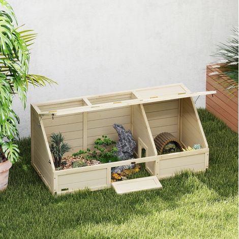 Parque para tortugas de exterior sin fondo, 120 x 55 x 50 cm, madera natural DESVIAE (1/5)
