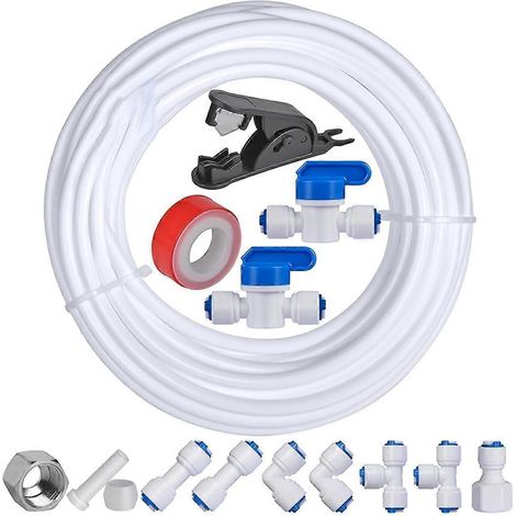 Kit de conduite d'eau pour réfrigérateur de 10 m (32,8 pi), diamètre extérieur 6,35 mm (1/4 po), pour système de filtration d'eau par osmose inverse et machine à glaçons. (1/5)