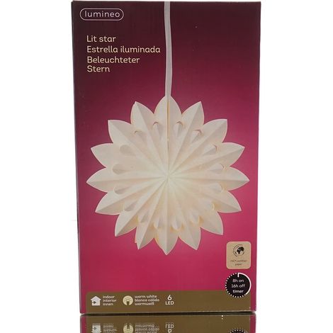 Lumineo Stern Weiß Ø 60 cm 6 LED aus Papier - warmweiß (1/4)
