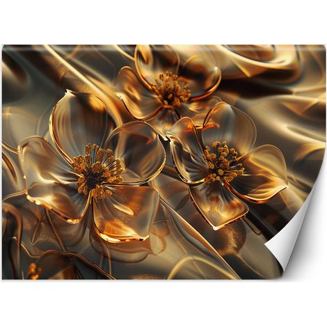 Fototapete Transparente Glasblumen in Gold 300x210 cm (1/5)