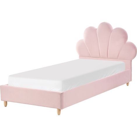 Cama con somier moderna tapizado de terciopelo infantil somier de láminas rosa 90 x 200 cm Neulise
