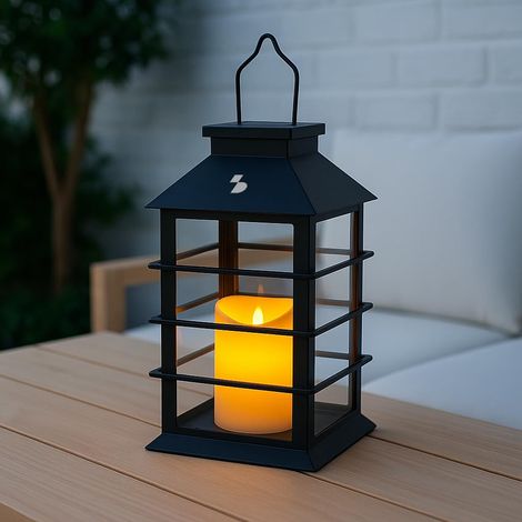 BEPER P207ILO303 Lanterna Solare con Candela LED Effetto Fiamma, Lampada Solare da Esterno con Gancio, Accensione Automatica, Luce Calda Tremolante, IP44 per Giardino e Balcone (1/5)