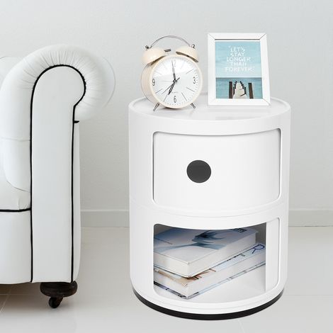 Table de chevet moderne à 2 niveaux, table d'appoint multifonctionnelle ronde avec rangement intégré (1/5)