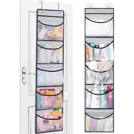 Lot de 2 Étagère Suspendue,Organisateur de Rangement Suspendu Dessus de la Porte avec 5 Grande Poche et 2 Crochets en Métal, pour Chambre d'enfant, Salle de Bain, Cuisine, Chambre à Coucher