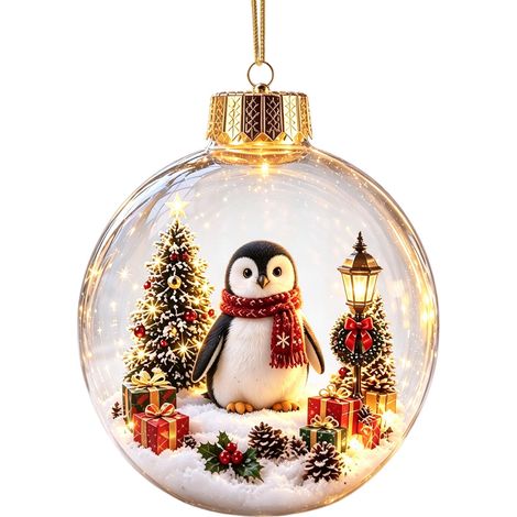 Boule à neige lumineuse 3D en acrylique transparent, ornement de Noël avec un adorable koala à suspendre au sapin pour les fêtes. (1/5)