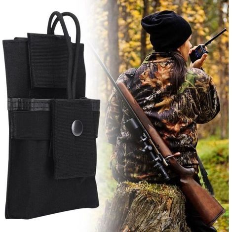 pair Portable Nylon Walkie Talkie sac Poche Radio Titulaire Cas De plein air Sports Noir (1/4)