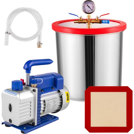 VEVOR Kit Pompe a Vide avec Chambre a Vide 22 L (5 gallons) Pompe 1 Etage 3 CFM (85 L/min) 1/4 HP 1720 tr/min Kit Refrigeration 2 Silencieux pour Climatiseur Clim Voiture Automobile HVAC (Sans Huile)