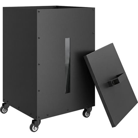 Réservoir à pellets en acier avec roulettes - 30 kg, noir - Pour granulés de bois - Pour chauffage, atelier, maison - Design mobile et pratique - Gain de place (1/5)