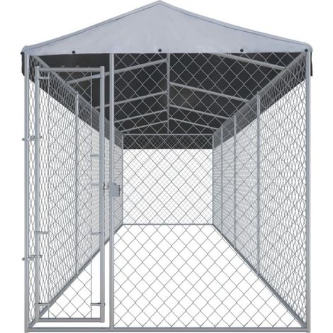 Vidaxl – Chenil extérieur avec toit pour chiens 760x192x225 cm – Acier galvanisé durable – Système de verrouillage à loquet – Pour grands chiens