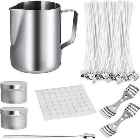 Kit de fabrication de bougies DIY comprenant un pot de cire une mèche en cire d'abeille une boîte à bougie une cuillère etc. (1/5)