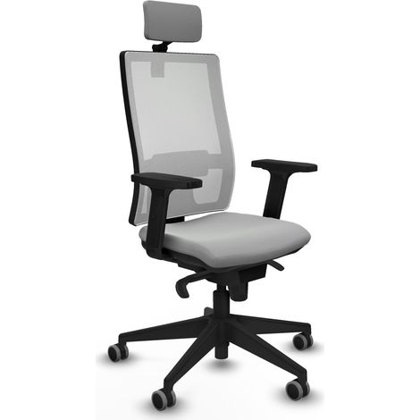Horna sincro malla blanca similpiel gris claro brazos 2D base piramidal cabecero 2D ruedas 65mm engomadas (1/5)