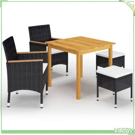 Ensemble à manger de jardin - FAFEICY - 3067687 - 5 pcs - Bois d'acacia - Résine tressée résistante aux intempéries (1/5)