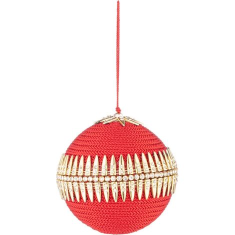 Pallina "Golden" con dettagli dorati per albero di natale dal diametro di 10 cm in polietilene, poliestere e vetro set da 4 pz -Rosso (1/5)