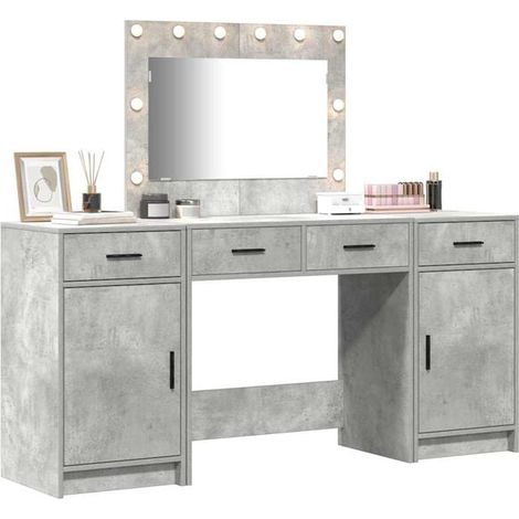 Coiffeuse avec Miroir et Tabouret, Ensemble de Toilette 3 Pièces, Table de Maquillage Moderne avec Rangement, Gris, 78.5 x 41 x 135 cm (1/5)