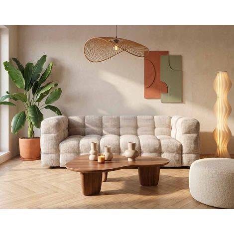 Bestmobilier – Canapé droit 3 places en velours texturé – Largeur 224 cm – Profondeur 89 cm – Hauteur 71 cm – Style contemporain