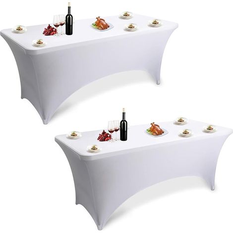 Stretch Nappe 6ft Nappe de Table Extensible 183x75x75 CM Housse de Table Polyester Lavable en Machine et Infroissable Ajustable Couverture de Table pour Bar Table de Banquet Cocktail (Blanc) (1/5)