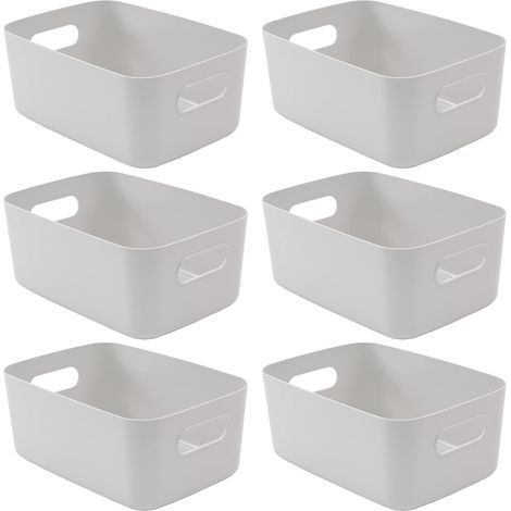 Lot de 6 boîtes de rangement en plastique colorées avec poignées empilables pour placard de cuisine, salle de bain, chambre à coucher, bureau, école et maison (6 paniers de rangement gris) (1/5)