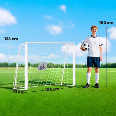 Soccer Goal with Metal Frame and Net, 186x62x123 cm White Portable Football Training Goal for Kids and Adults, Garden Outdoor Backyard (1/5)