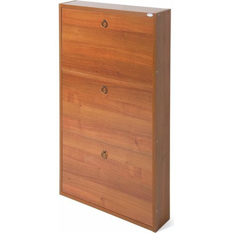 Schlanker antiker Nussbaum-Schuhschrank aus Melaminholz 3 Klappen 108x65x15 cm (1/5)