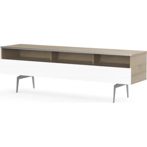 Meuble TV 3 niches 1 porte bois clair et blanc pieds métal Fremantle 160 cm (1/5)
