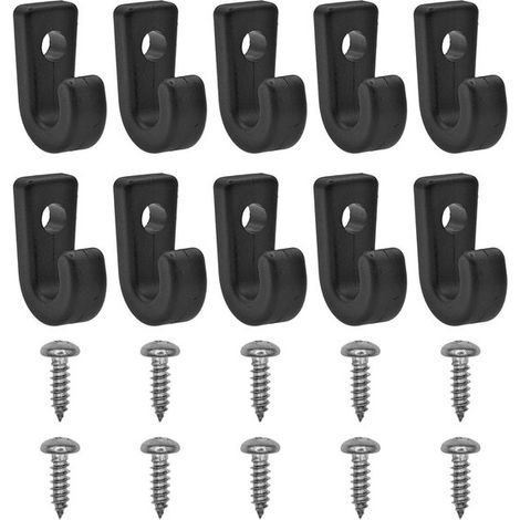 Gancho de montaje de nailon en forma de J de 10 piezas para kayaks, canoas, tablas de paddle surf, botes de remos, etc., tornillo incluido - Negro (1/5)