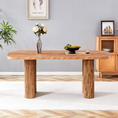 Table de salle à manger 180×90 cm plateau noyer support colonnes voûtées,multifonctionnelle pour salle à manger et réception maison.