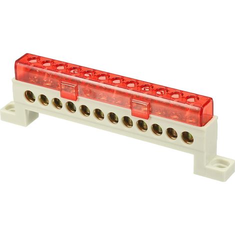 Barre de Terre à Bornes, 12 Positions Barre Omnibus à Vis en Laiton, Bloc de Terre 7x11mm pour Équipement Électrique, Boîte de Distribution, Rouge (1/5)