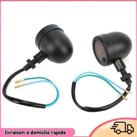 Clignotant Moto - LED Jaune 12 V - Coque Aluminium Noir - Pour Moto Vintage - 2 Pièces (1/5)