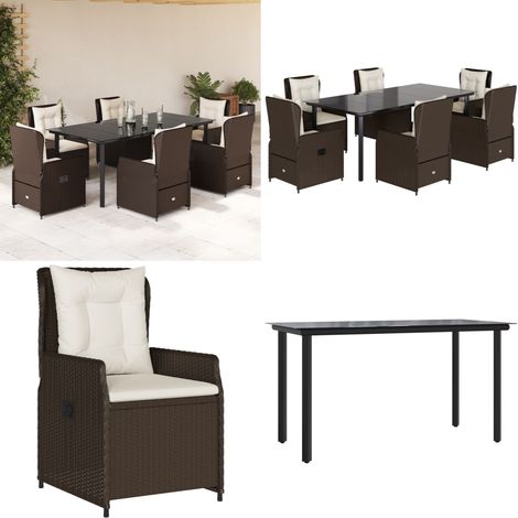 7-tlg. Garten-Essgruppe mit Kissen Braun Poly Rattan - Gartentisch - Gartensessel (1/5)